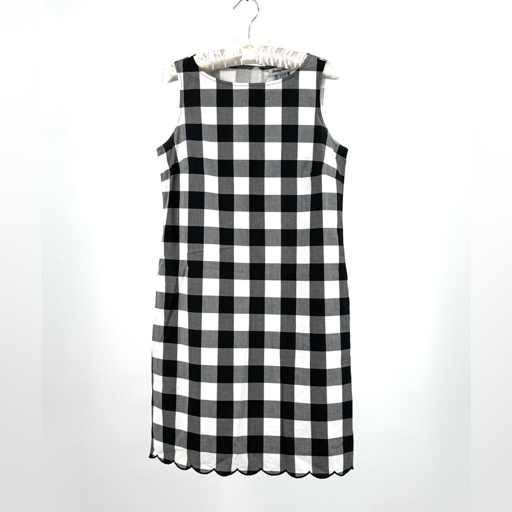 Tommy Bahama Gingham Gables Shift Dress Black White Scalloped Lined Size XS